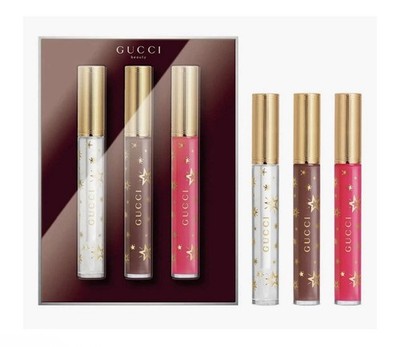 Gucci Beauty Lipgloss Set Lip Gloss Trio Limited Edition Gift Box Pink Brown NEW