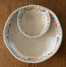 Natural Life Chip & Dip personal party 4.25” dia bowl in 7.75” dia bowl floral