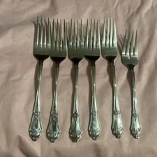6 Rogers Co Korea Alexis Rose Pattern Forks 7 1/4” Stainless Floral Pattern READ