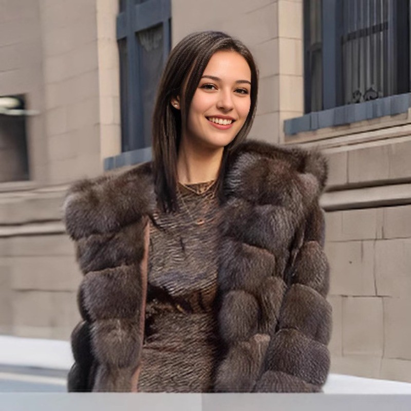 【新品】タグ付きameri vintage ECO MINK FUR COAT Genuine Mink Fur Coat Long Women's Hooded Warm Coat 2025 Winter