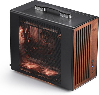 WD200(2025) Portable Micro-Atx PC Case with Handle, 1 ARGB PWM Fans, with Walnut