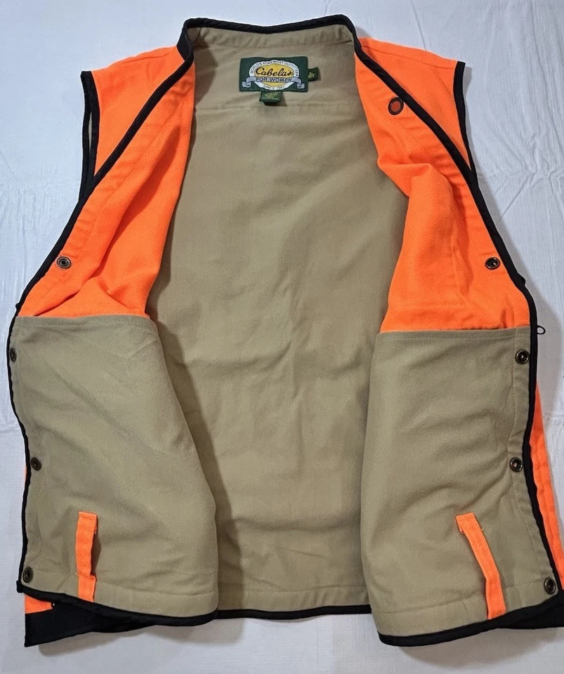 Cabelas Orange Hunting Game Bird Vest Women’s Button Pockets Size XL - Image 2 of 4