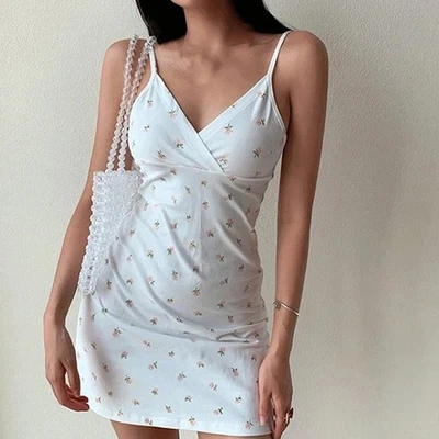 Kleid Frauen Schlankes Ärmelloses Spaghetti -Gurtkleid V-Ausschnitt Y2k - Bild 1 von 4