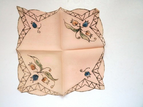 THREE Vintage Sheer Nylon Ladies Handkerchiefs Hankies Embossed Roses Glitter - Picture 2 of 6