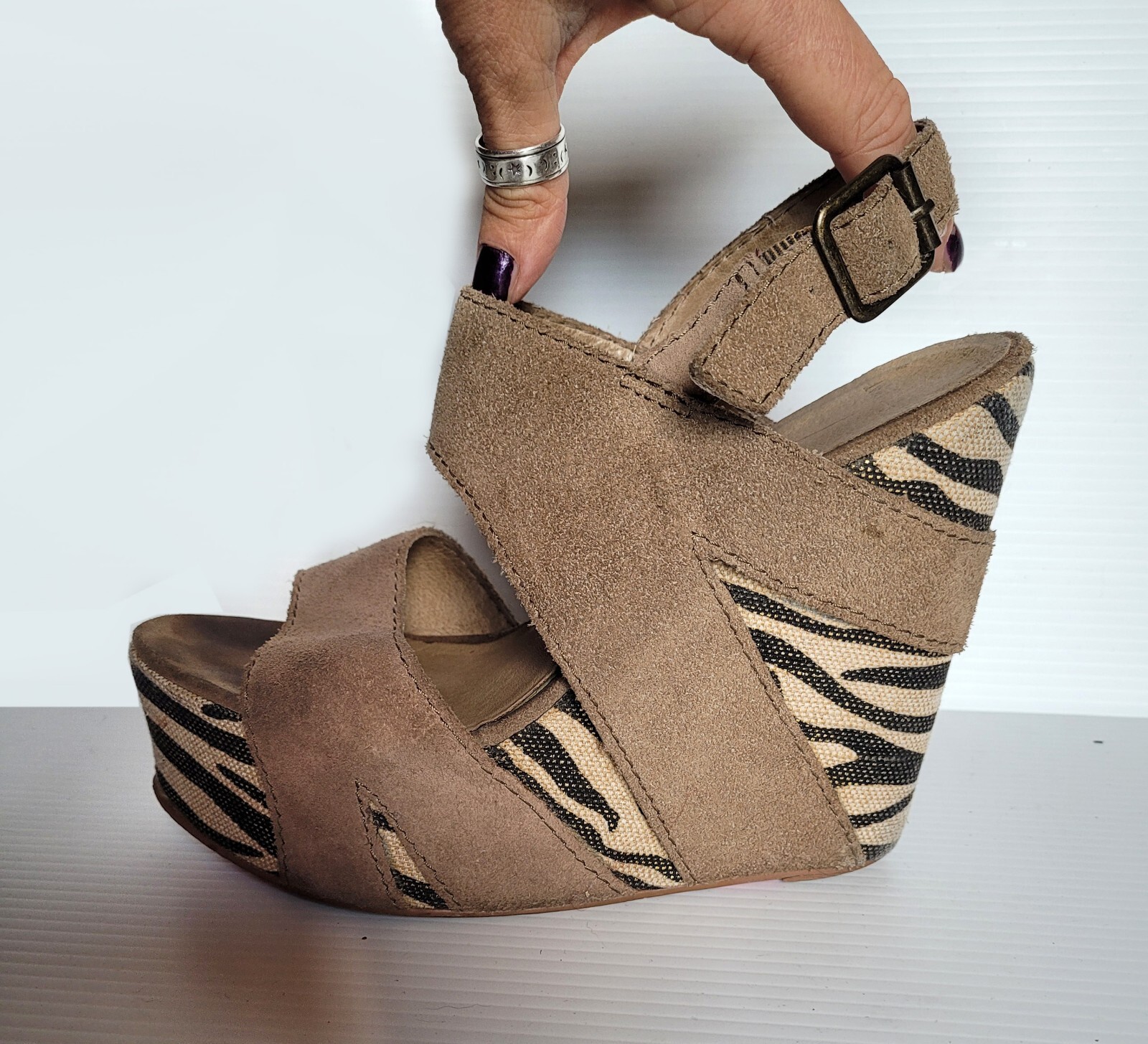 Mollini Zebra Print Platform Wedges with Cross Straps Size 39-image
