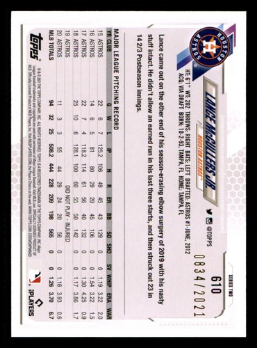 2021 Topps Gold #610 Lance McCullers Jr. /2021 - Picture 2 of 2