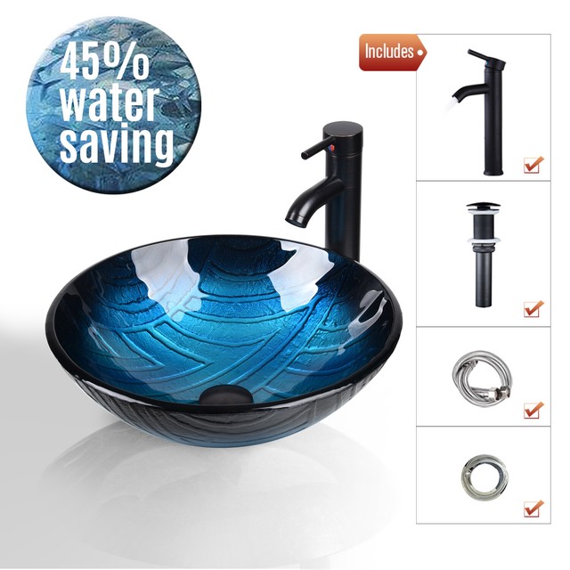 Bathroom Vessel Sink Tempered Vanity Glass Bowl Oil Rubbed Bronze
