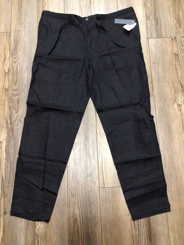 Perry Ellis Herren Freizeit Leinenhose Größe Large schwarz Taschen flach vorne neu - Bild 2 von 10