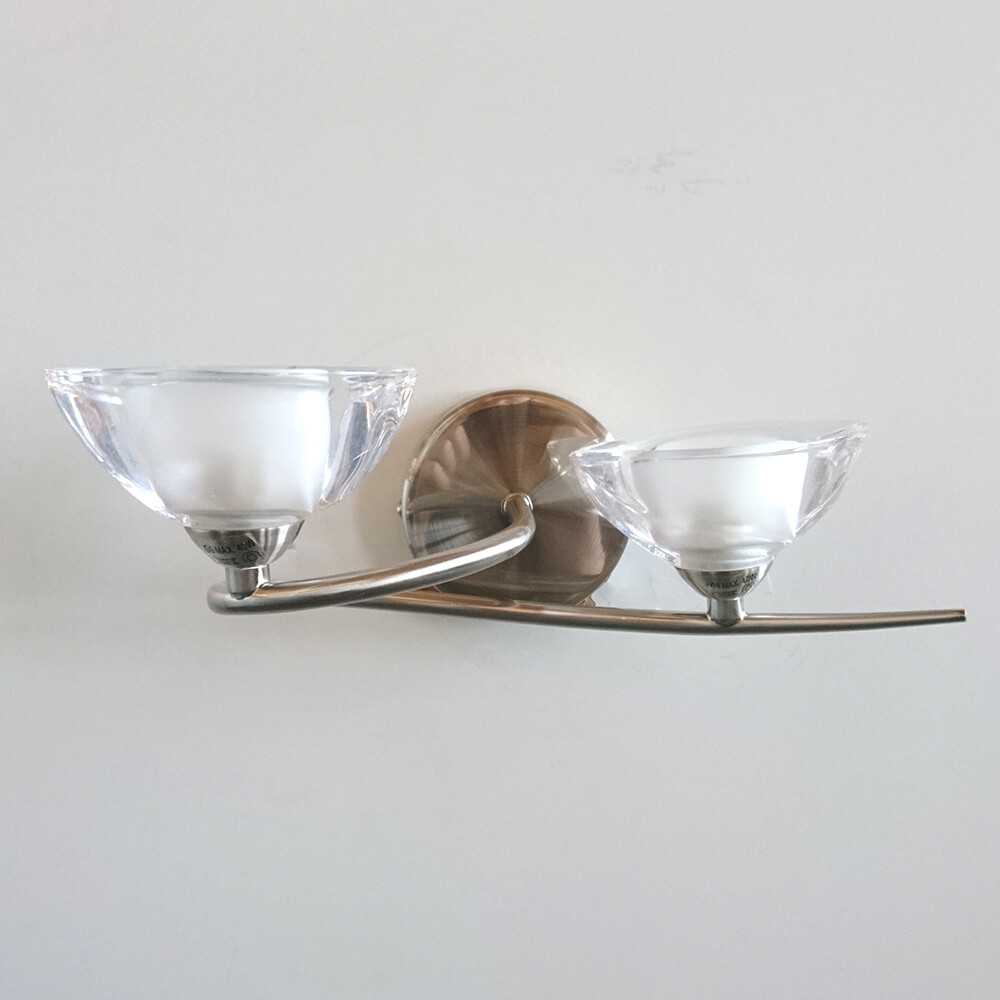Litecraft Wall Light Curved 2 Arm With Frosted Shades - Satin Chrome Clearance