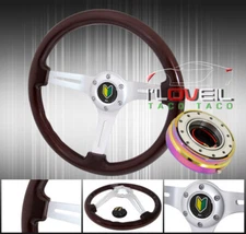 345mm Dark Wood Grain Steering Wheel + Slim Quick Release + Beginner Button