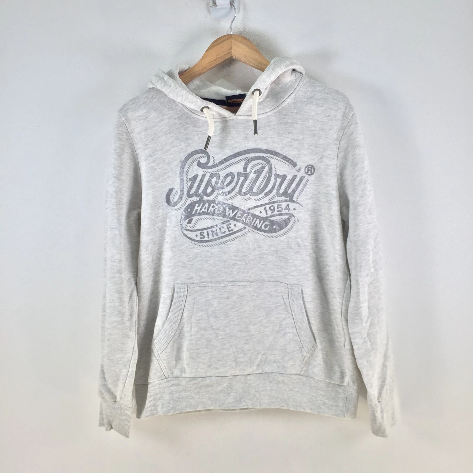 Superdry womens jumper hoodie size 14 grey long sleeve cotton 109534