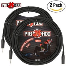 2-PACK Pig Hog 20FT 3.5mm TRS Male - Female Headphone Extension Cable PHX35-20BK