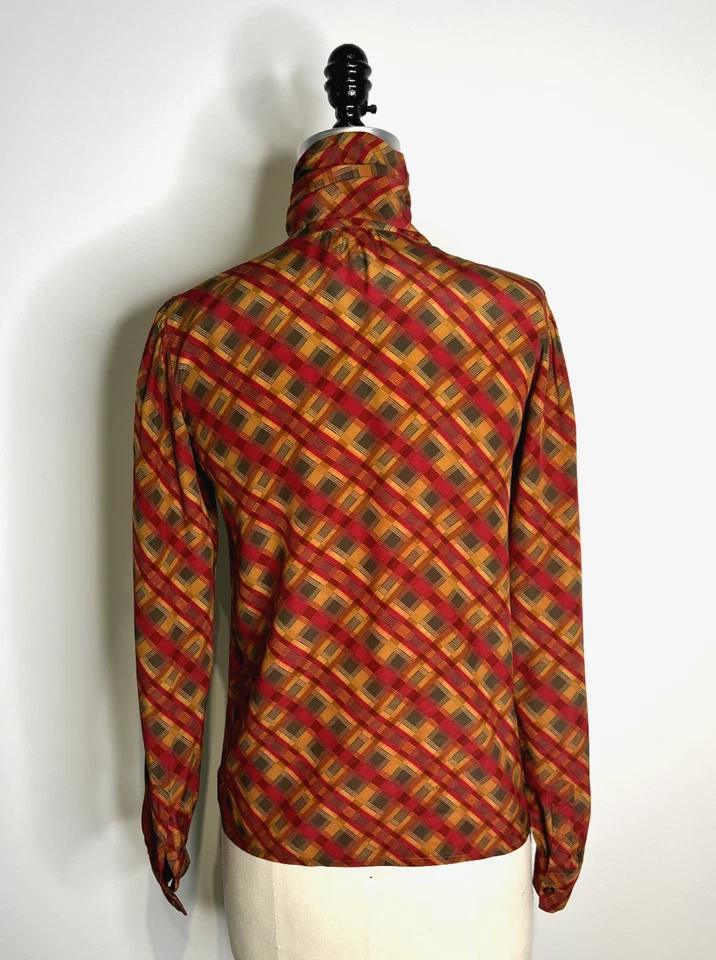 Blusa Yves Saint Laurent Rive Gauche Tejida Seda Cuadros Talla 36, Verdadera De Colección Foto 4 de 4
