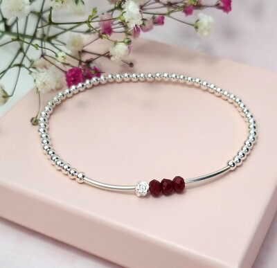 Sterling Silber 925 Armband Stapel Rubin Edelstein Juli Geburtsstein
