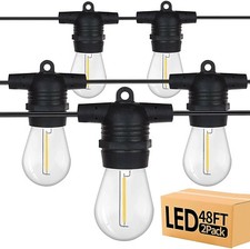 Outdoor Lights 2 Pack 48ft String Lights with Shatterproof 30 LED Bulbs S14 Pati