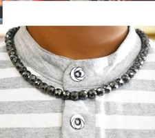 Certified RARE 9mm Black Diamond Faceted Round Beads Necklace 925 Silver 18 Inch