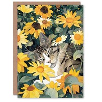 Tabby-Fan Schlafend Wildblumen Garten Karte Mit Katzenmotiv Geburtstagskarte