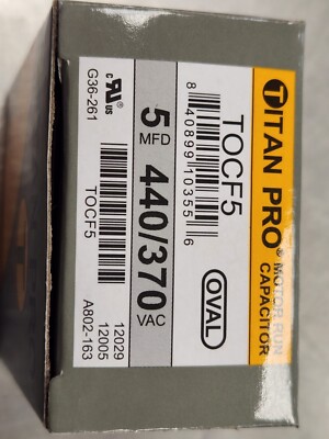 Packard Titan Pro 370 Motor Run Capacitor, Oval, 5 Mfd, 370 VAC, 5-370, TOC5