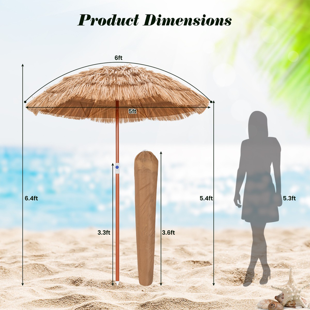 6' Patio Tropical Thatched Tiki Beach Umbrella Portable 6' Patio Tropical Thatched Tiki Beach Umbrella Portable