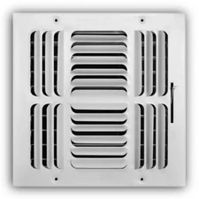 10 in. x 10 in. 4-Way Steel Fixed Curved Blade Wall/Ceiling Register in White