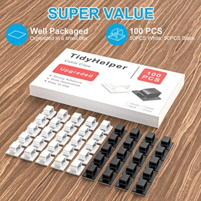 100-Pack Adhesive Cable Clips – White, PA66 Nylon, 3M Foam Tape, For Wires Up To 0.2", Home/Office/Car Cable Management