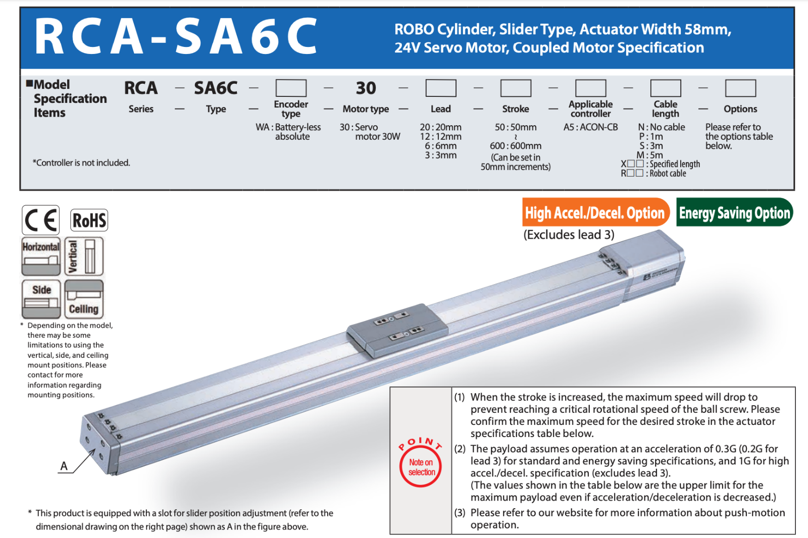 NEWIAIROBOCYLINDERRCA-SA6C-I-30-<wbr>3-100-A1-N-BLinearACTUATOR100mmStroke