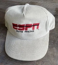 Rare Vintage ESPN Auto Racing Beige Corduroy Snapback Hat Cap - Yupoong - Korea