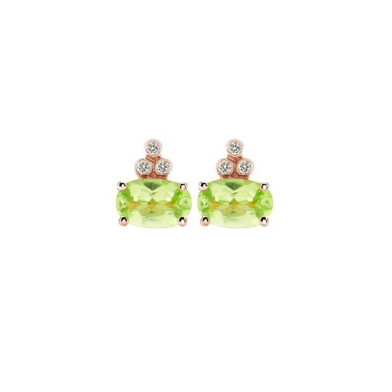 Natural Peridot and Diamonds Gemstone Studs Earrings 18k Solid Gold earrings - Image 3 of 4
