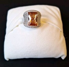 Cushion Cut Simulated Citrine Halo Engagement Ring Sterling Signed U 925 China.