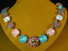 MARIANA NECKLACE SWAROVSKI CRYSTALS AQUA BLUE ROSE GOLD PL MOSAIC Multi PINK