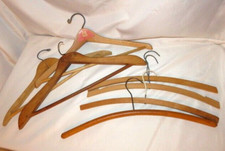 Vintage 4 Curved Wooden Dress Hangers and 3 wooden Suit  Jacket Hangers-Lot-7