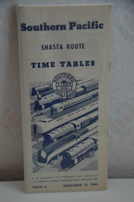 Southern Pacific Lines Time Tables Booklet Map Shasta Route December 15, 1940
