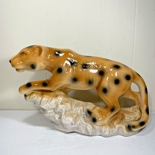 Large Leopard Jaguar Big Cat Porcelain Figurine Mantle Piece Spotted Wild Kitty