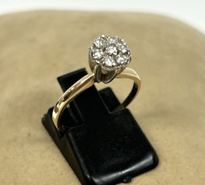 SCHÖNER 14K GELBGOLD 1/5 CT TW DIAMANT CLUSTER BLUME VERLOBUNGSRING GRÖSSE 6,5