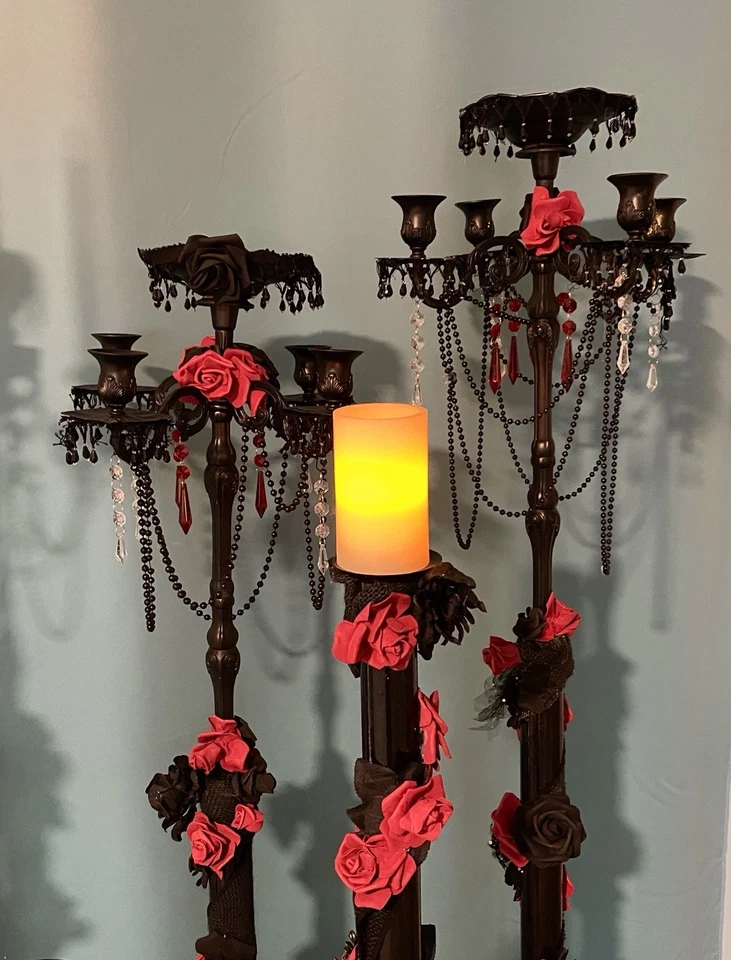 Candelabros Vela Piso Negro, Juego de 8, Boda Gótica, Halloween, Decoración de Eventos Foto 3 de 4