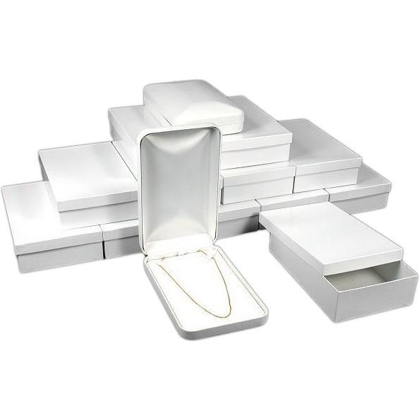 12 Bead Necklace Boxes White Faux Leather Display Box