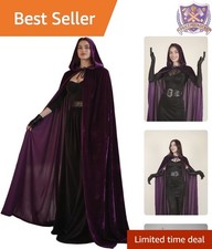 Black Velvet Cloak Hooded Cape Witch Queen King Medieval Costume Adult