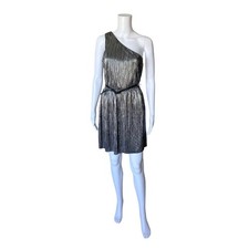 Express Womens Small Metallic Silver One Shoulder Pleated Cocktail Dress Belted