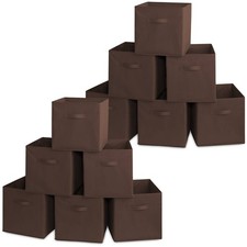 12 Collapsible 13" Fabric Cubby Cube Storage Bin Baskets for Shelves - Brown