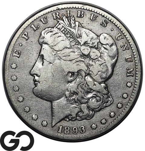 1893-CC Morgan Silver Dollar Coin, Choice Fine++ Better Date Carson City Issue