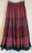 Vintage Y2K Anna Konya Full Length Maxi Circle Skirt Flannel Print M-L Eyelet