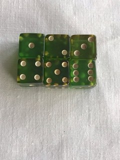 Bakelite Green Apple Translucent Dice 5/8 Inch Set of 6 Vintage