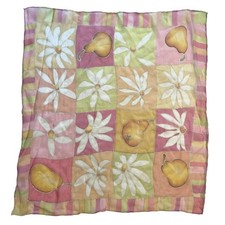 Pastel Daisy  Pear Scarf Womens 100 Silk Fruit  Flower 20" Square Vintage