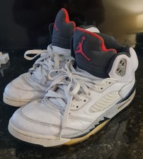 Jordan Air Jordan 5 Unisex Kids White/Black/Red Mid Top Leather Lace-Up