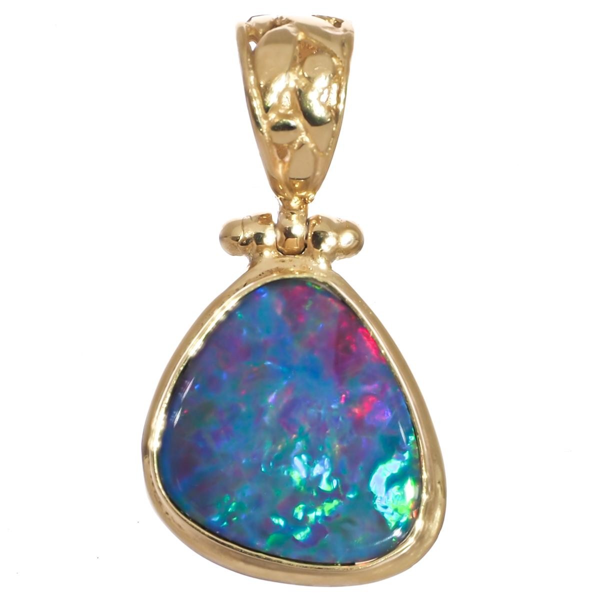 Vermeil Gold Blue Green Red Crystal Flash Aussie Opal 925 Silver Pendant, 1"