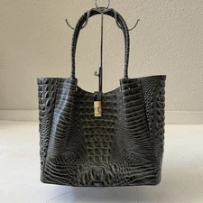 Brahmin Crocodile Embossed Shoulder Bag Green Greyish