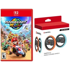 Mario Kart World Switch 2 + Sentriq Joy Con Handle Steering Wheels Brand New Set