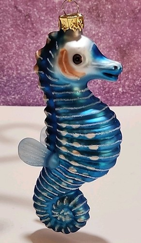 Addobbo albero di Natale cavalluccio marino glitter 5,5" Robert Stanley raro bellissimo blu - Foto 8 di 12