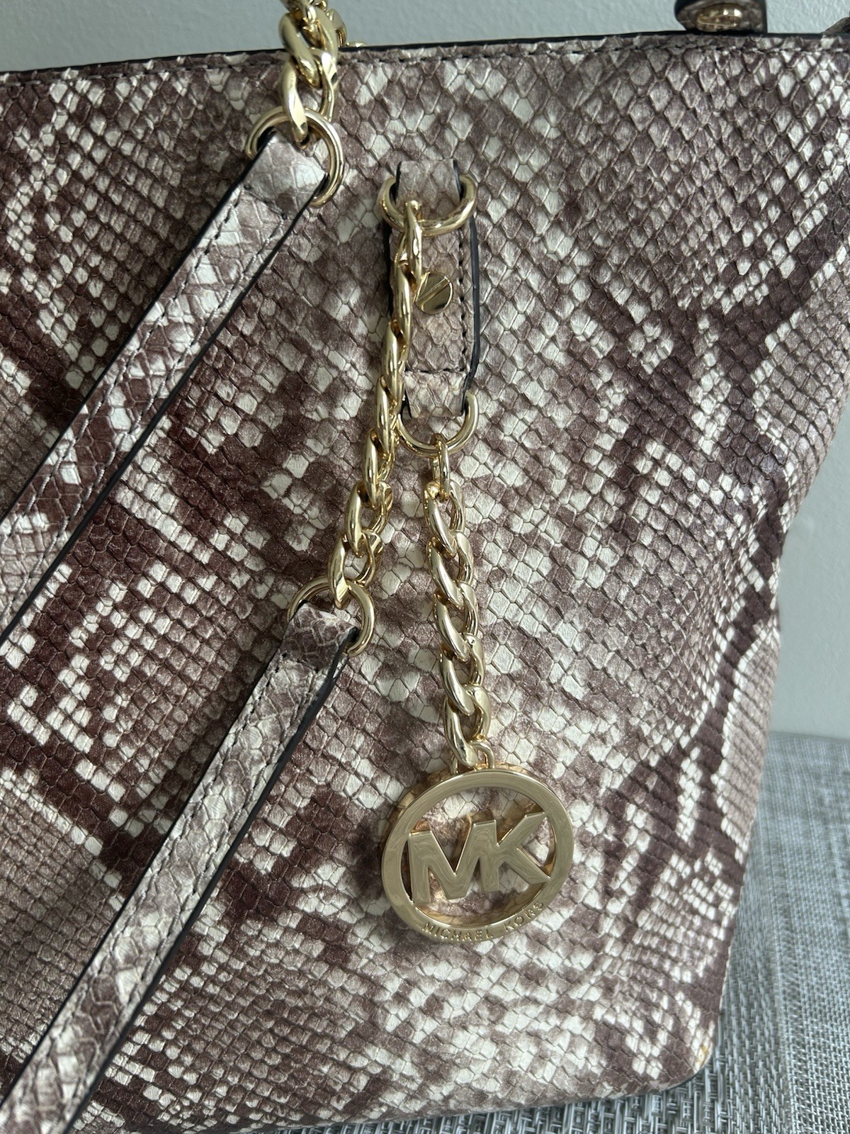 Michael Kors Brown Python Print Tote Large Should… - image 4