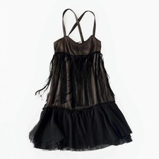 Vintage D&G Black pleated silk slip fringe dress with adjustable straps
